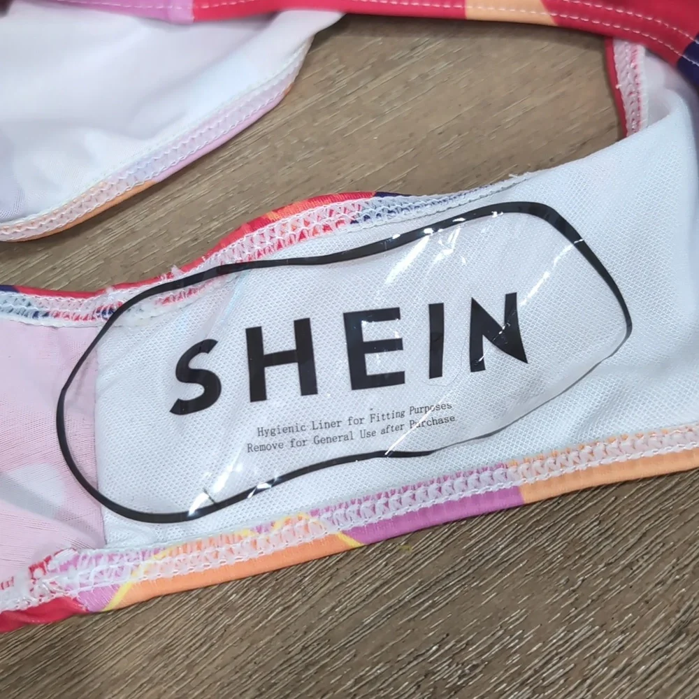 SHEIN Multicolor Abstract Cut Out One Piece Purple Swimsuit Size Small
